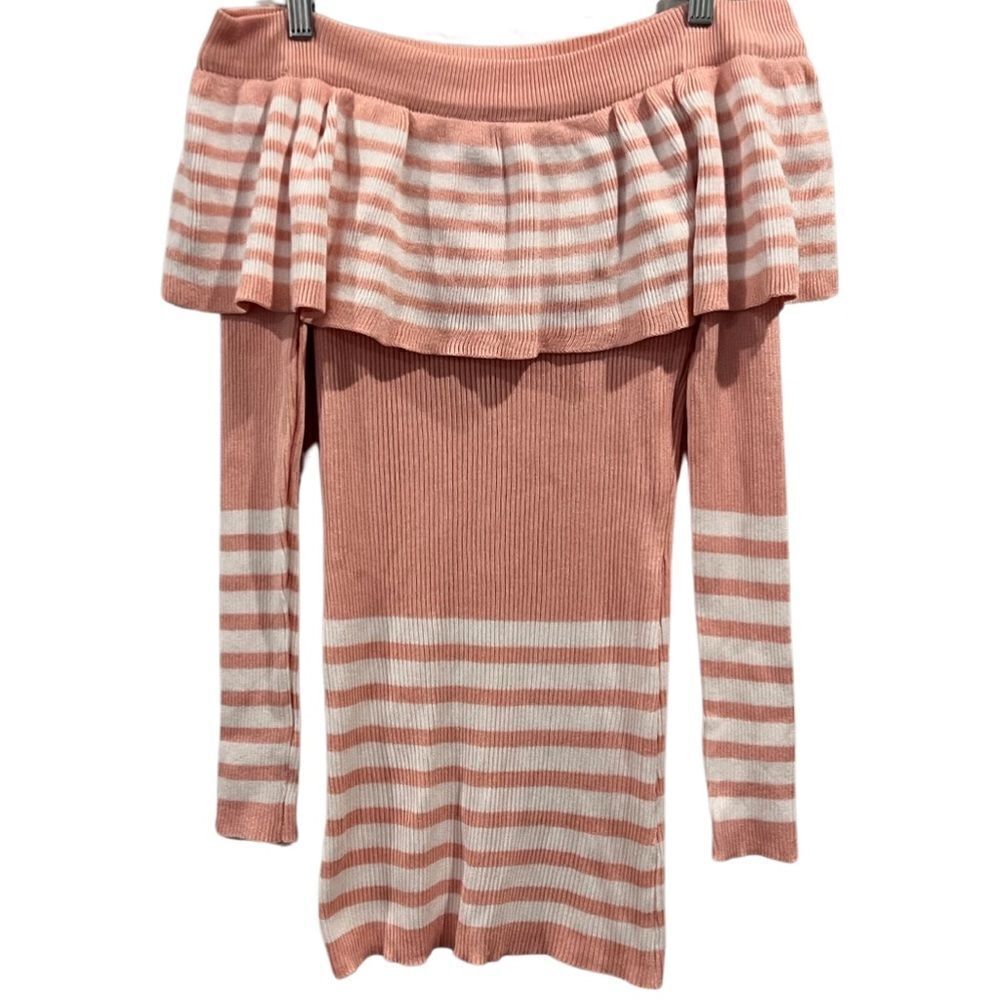 Shein Striped Ruffle off the shoulder tunic sweater size M - Picture 1 of 10